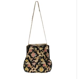 True Vintage 60s Victorian Romantic Floral Embellished Beaded Chain Shoulder Bag